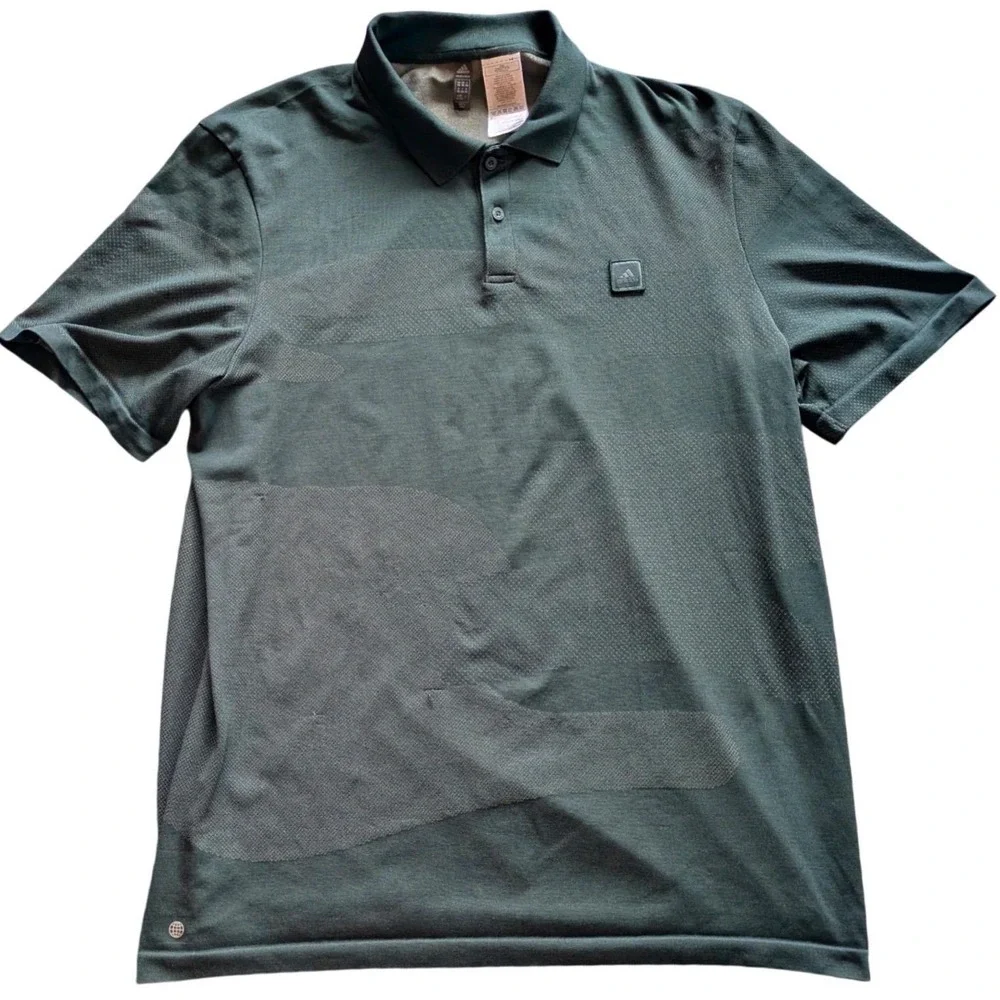 ADIDAS Mens 2XL Dark Green Tonal Jacquard Go To Seamless Golf Polo‎ Shirt Sporty